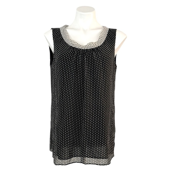 ST. JOHN Silk Polka Dot Black & White Sleeveless Semi Sheer Blouse Size S - Picture 1 of 8